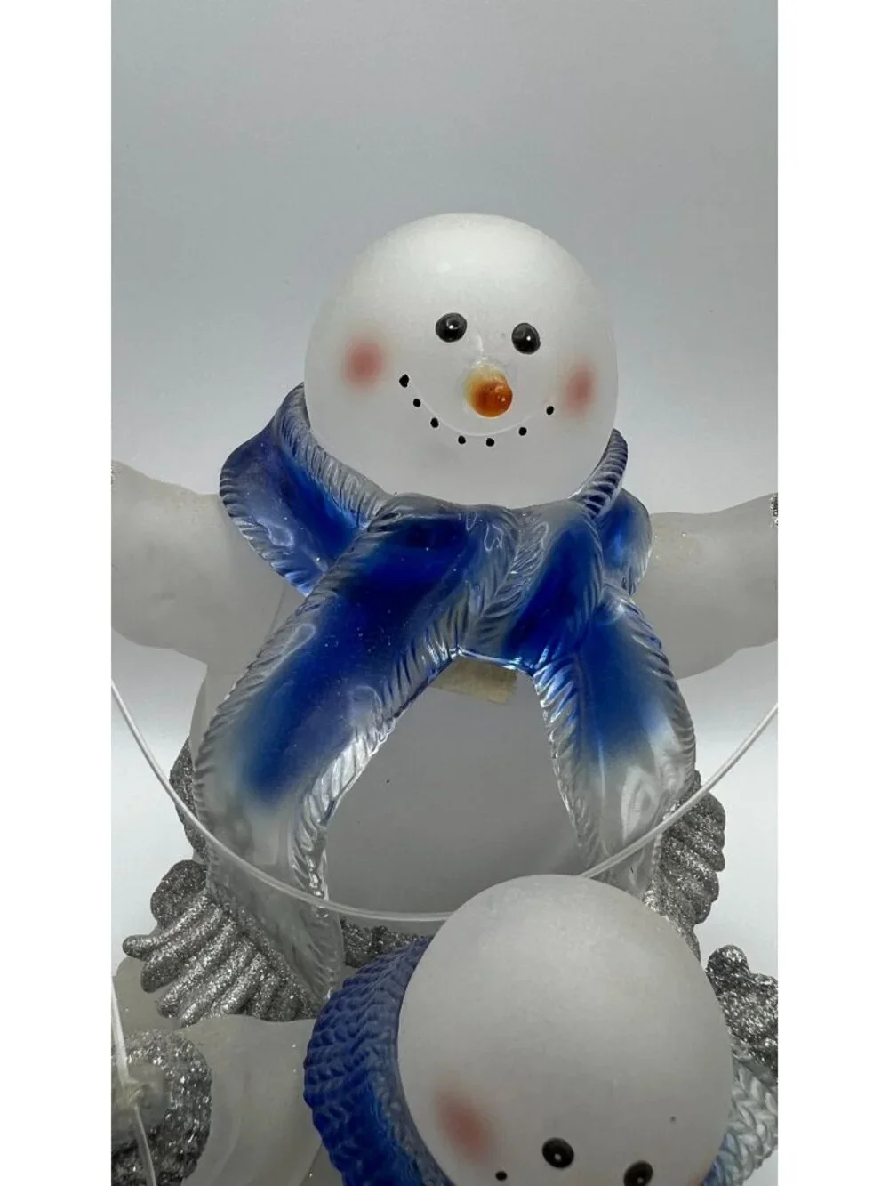 Snowman Sledding Figurine With Blue Scarves & Glitter Accents - Winter Holiday D